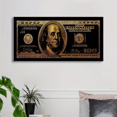 Golden 100 Banknote Canvas Poster for Office and Living Room Decor