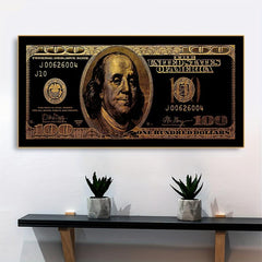 Golden 100 Banknote Canvas Poster for Office and Living Room Decor