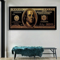 Golden 100 Banknote Canvas Poster for Office and Living Room Decor