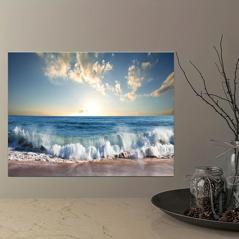 Natural Beach Wave Sunset Painting Framed Canvas Artwork