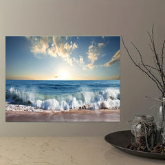 Natural Beach Wave Sunset Painting Framed Canvas Artwork