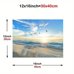 Natural Beach Wave Sunset Painting Framed Canvas Artwork