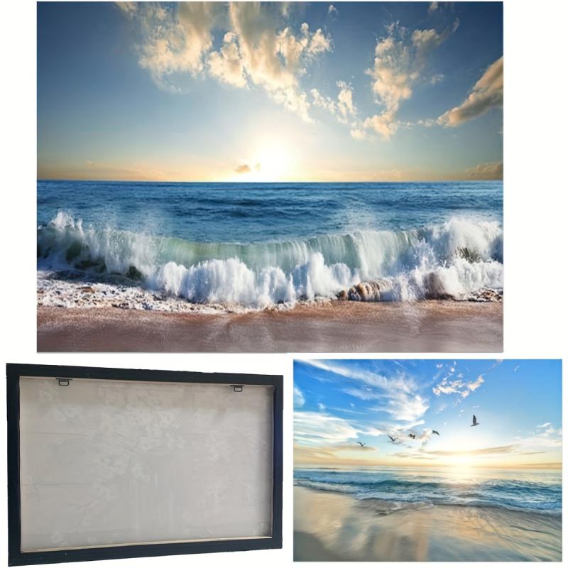 Natural Beach Wave Sunset Painting Framed Canvas Artwork
