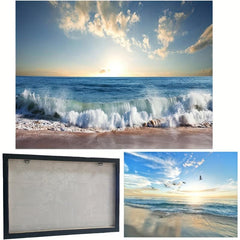 Natural Beach Wave Sunset Painting Framed Canvas Artwork