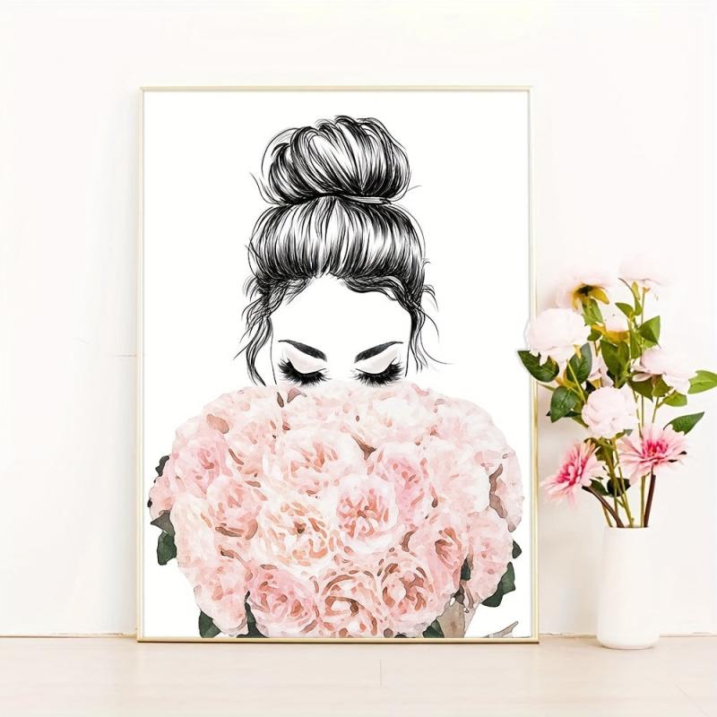 6pcs Pink Flowers Perfume Lipstick Print Poster