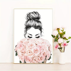 6pcs Pink Flowers Perfume Lipstick Print Poster