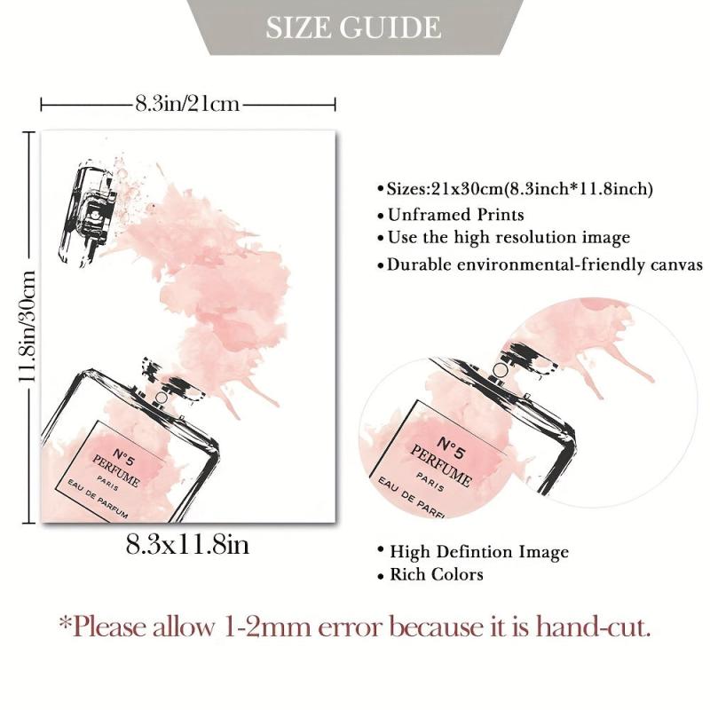 6pcs Pink Flowers Perfume Lipstick Print Poster