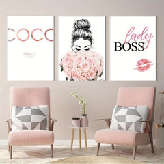 6pcs Pink Flowers Perfume Lipstick Print Poster