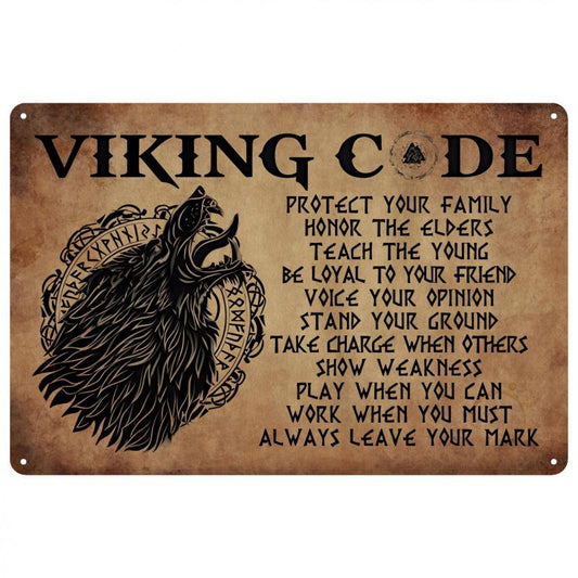 Vintage Viking Metal Signs Wolf Viking Code Waterproof Home Decor
