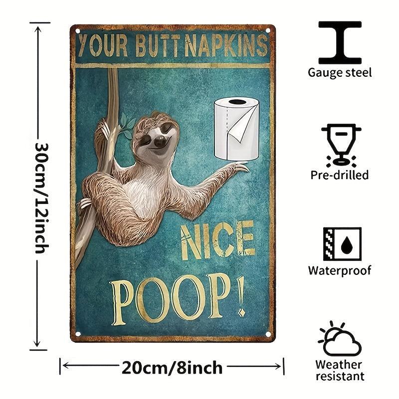 Funny Sloth Bathroom Wall Art Vintage Metal Tin Sign