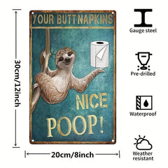 Funny Sloth Bathroom Wall Art Vintage Metal Tin Sign