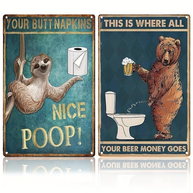 Funny Sloth Bathroom Wall Art Vintage Metal Tin Sign