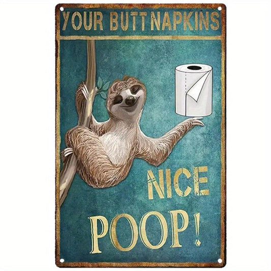 Funny Sloth Bathroom Wall Art Vintage Metal Tin Sign