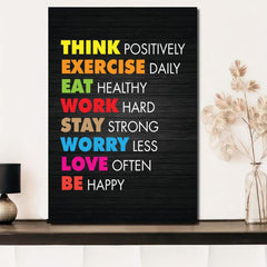 Modern Art Canvas Poster - Think Exercise Eat Work Stay Worry Love Be Happy Quot