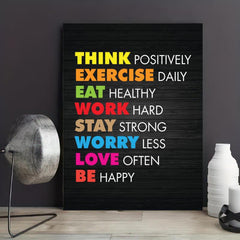 Modern Art Canvas Poster - Think Exercise Eat Work Stay Worry Love Be Happy Quot