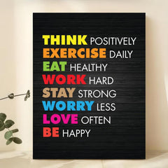 Modern Art Canvas Poster - Think Exercise Eat Work Stay Worry Love Be Happy Quot