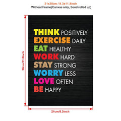 Modern Art Canvas Poster - Think Exercise Eat Work Stay Worry Love Be Happy Quot