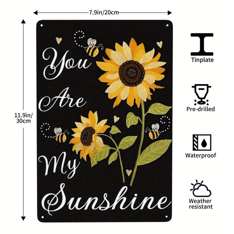 Sunflower & Bee Metal Tin Sign Summer Wall Decor