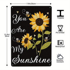 Sunflower & Bee Metal Tin Sign Summer Wall Decor