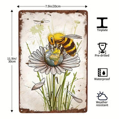 Sunflower & Bee Metal Tin Sign Summer Wall Decor