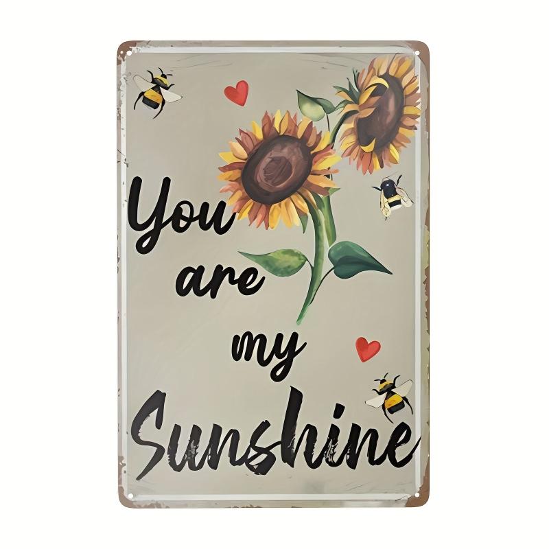 Sunflower & Bee Metal Tin Sign Summer Wall Decor