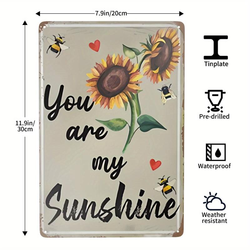 Sunflower & Bee Metal Tin Sign Summer Wall Decor