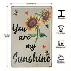 Sunflower & Bee Metal Tin Sign Summer Wall Decor