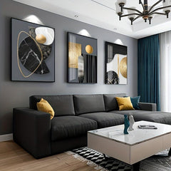 Modern Abstract Geometry Canvas Painting Blak and Golden Posters