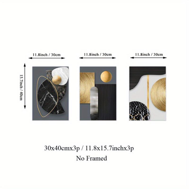 Modern Abstract Geometry Canvas Painting Blak and Golden Posters