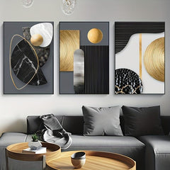Modern Abstract Geometry Canvas Painting Blak and Golden Posters