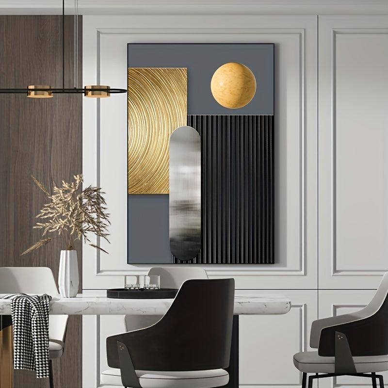Modern Abstract Geometry Canvas Painting Blak and Golden Posters