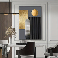 Modern Abstract Geometry Canvas Painting Blak and Golden Posters