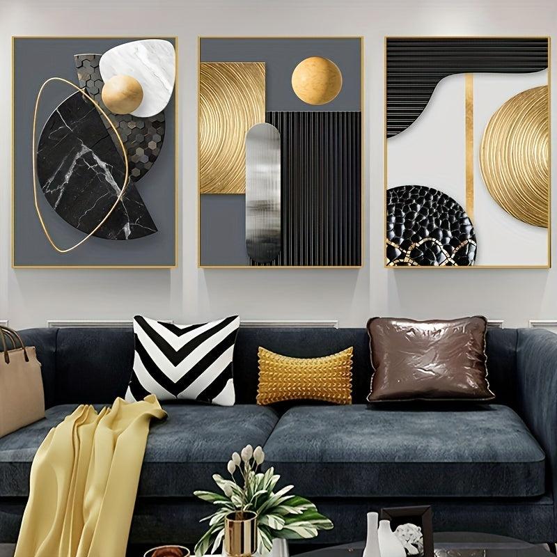 Modern Abstract Geometry Canvas Painting Blak and Golden Posters