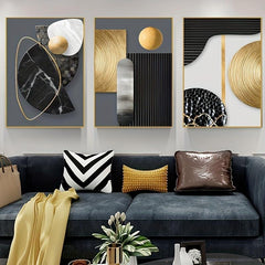 Modern Abstract Geometry Canvas Painting Blak and Golden Posters