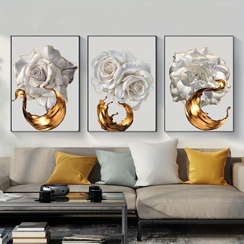 3pcs Nordic Abstract Rose Flower Canvas Painting Modern Living Room Decor
