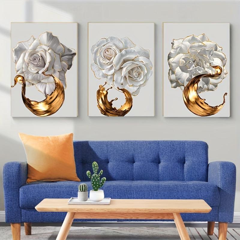 3pcs Nordic Abstract Rose Flower Canvas Painting Modern Living Room Decor