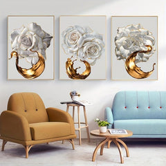 3pcs Nordic Abstract Rose Flower Canvas Painting Modern Living Room Decor
