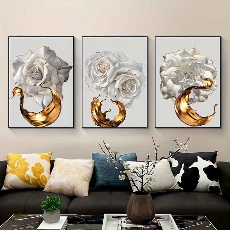 3pcs Nordic Abstract Rose Flower Canvas Painting Modern Living Room Decor