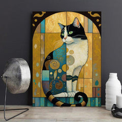 Canvas Poster Cat Art and Jewel Toned Pattern - Home Room Decor Wall Art