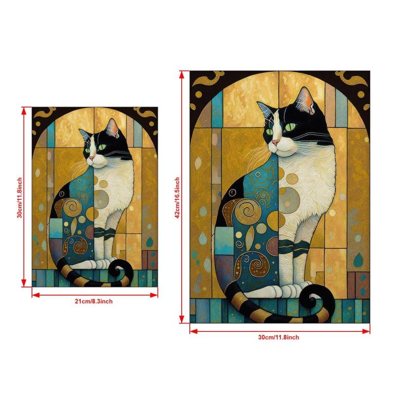 Canvas Poster Cat Art and Jewel Toned Pattern - Home Room Decor Wall Art