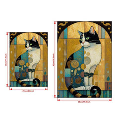 Canvas Poster Cat Art and Jewel Toned Pattern - Home Room Decor Wall Art