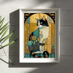 Canvas Poster Cat Art and Jewel Toned Pattern - Home Room Decor Wall Art