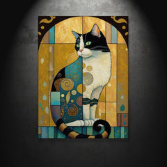 Canvas Poster Cat Art and Jewel Toned Pattern - Home Room Decor Wall Art
