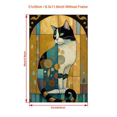 Canvas Poster Cat Art and Jewel Toned Pattern - Home Room Decor Wall Art