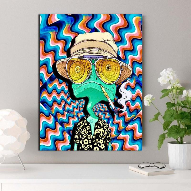 Funny Chameleon Cartoon Poster Wall Art Canvas Print