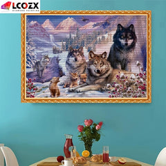 Wolf Family Snow DIY 5D Faux Diamond Painting Kit Home Decor Artwork