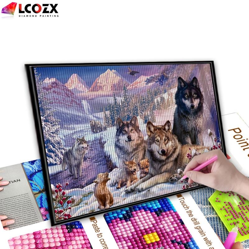 Wolf Family Snow DIY 5D Faux Diamond Painting Kit Home Decor Artwork