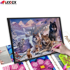 Wolf Family Snow DIY 5D Faux Diamond Painting Kit Home Decor Artwork