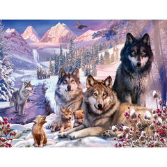 Wolf Family Snow DIY 5D Faux Diamond Painting Kit Home Decor Artwork