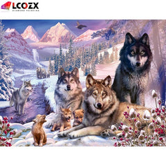 Wolf Family Snow DIY 5D Faux Diamond Painting Kit Home Decor Artwork